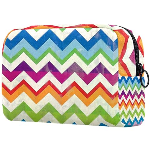 Kosmetiktasche, Make-up-Tasche mit Regenbogen-Zickzack-Muster für Damen, große Make-up-Tasche, Reise-Organizer für Toilettenartikel, multi, 18.5x7.5x13cm/7.3x3x5.1in, Art déco von Generisch