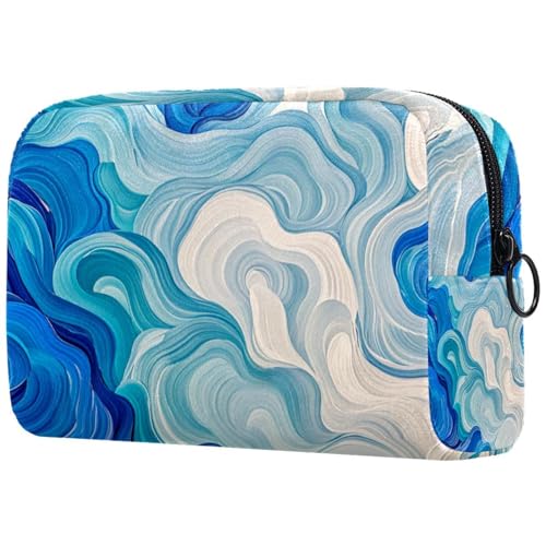 Kosmetiktasche, Make-up-Tasche mit abstraktem blau-weißem Muster für Damen, große Make-up-Tasche, Reise-Organizer für Toilettenartikel, multi, 18.5x7.5x13cm/7.3x3x5.1in, Art déco von Generisch