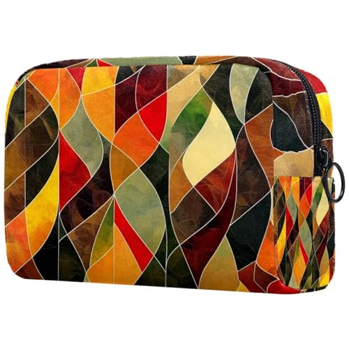 Kosmetiktasche, Make-up-Tasche mit abstraktem geometrischem Mosaikmuster für Damen, große Make-up-Tasche, Reise-Organizer für Toilettenartikel, multi, 18.5x7.5x13cm/7.3x3x5.1in, Art déco von Generisch