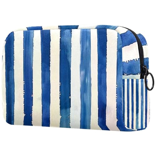 Kosmetiktasche, Make-up-Tasche mit blau-weiß gestreiftem Druck für Damen, große Make-up-Tasche, Reise-Organizer für Toilettenartikel, multi, 18.5x7.5x13cm/7.3x3x5.1in, Art déco von Generisch