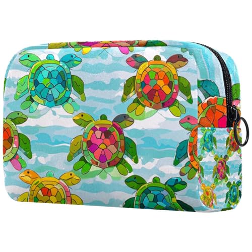 Kosmetiktasche, Make-up-Tasche mit nahtloser abstrakter und bunter Meeresschildkröte für Damen, große Make-up-Tasche, Reise-Organizer für Toilettenartikel, multi, 18.5x7.5x13cm/7.3x3x5.1in, Art déco von Generisch
