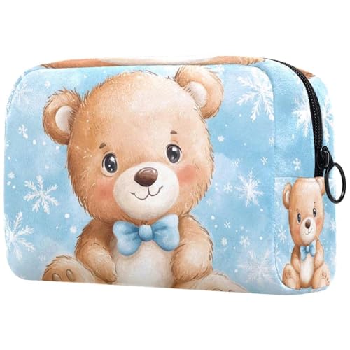 Kosmetiktasche, Make-up-Tasche mit niedlichem kleinen Bär, Schneeflocke für Damen, große Make-up-Tasche, Reise-Organizer für Toilettenartikel, multi, 18.5x7.5x13cm/7.3x3x5.1in, Art déco von Generisch