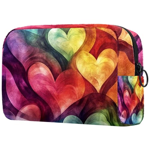 Kosmetiktasche, Make-up-Tasche mit regenbogenfarbenem Herzmuster für Damen, große Make-up-Tasche, Reise-Organizer für Toilettenartikel, multi, 18.5x7.5x13cm/7.3x3x5.1in, Art déco von Generisch