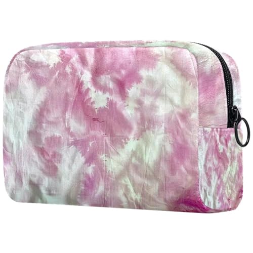 Kosmetiktasche, Make-up-Tasche mit rosa-weißem Batikfärbung für Damen, große Make-up-Tasche, Reise-Organizer für Toilettenartikel, multi, 18.5x7.5x13cm/7.3x3x5.1in, Art déco von Generisch