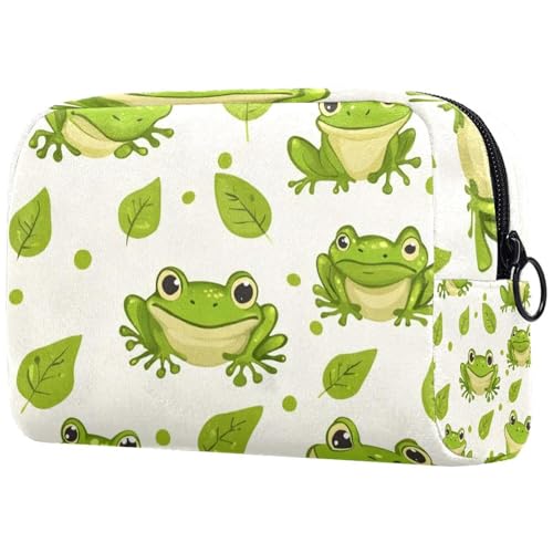 Kosmetiktasche, Make-up-Tasche mit schönem grünen Frosch-Muster für Damen, große Make-up-Tasche, Reise-Organizer für Toilettenartikel, multi, 18.5x7.5x13cm/7.3x3x5.1in, Art déco von Generisch