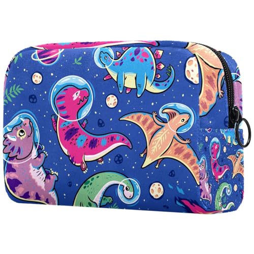 Kosmetiktasche für Damen, Dinosaurier-Astronaut, mit Planeten, Reise-Kulturbeutel, groß, Make-up, praktische Tasche, Organizer-Tasche mit Reißverschluss, multi, 18.5x7.5x13cm/7.3x3x5.1in, Kulturbeutel von Generisch
