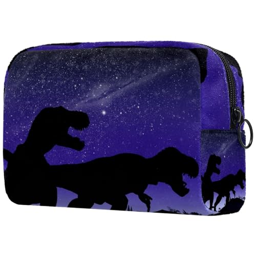Kosmetiktasche für Damen, Dinosaurier-Silhouette bei Sternennacht, Reise-Kulturbeutel, groß, Make-up, praktische Tasche, Organizer-Tasche mit Reißverschluss, multi, 18.5x7.5x13cm/7.3x3x5.1in, von Generisch