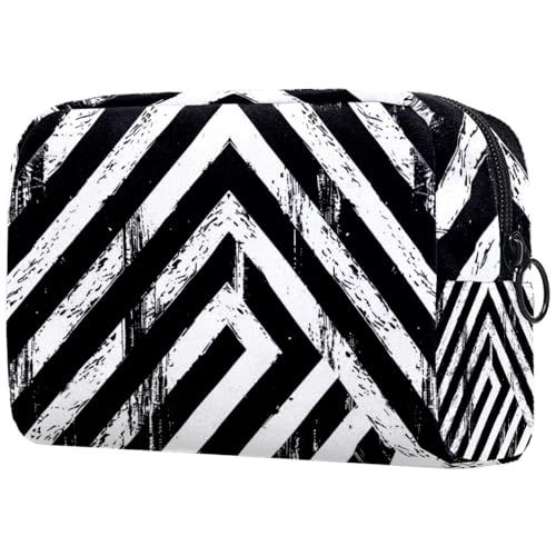 Kosmetiktasche für Damen, Kosmetiktasche, Organizer, Make-up-Tasche, Kulturbeutel, Weiß / Schwarz gestreift, multi, 18.5x7.5x13cm/7.3x3x5.1in, Art déco von Generisch