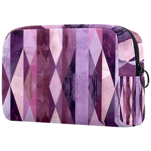 Kosmetiktasche für Damen, Lavendelfarben, vertikale Streifen, mit Reißverschluss, Kulturbeutel, Reise-Kosmetik-Organizer, multi, 18.5x7.5x13cm/7.3x3x5.1in, Art déco von Generisch