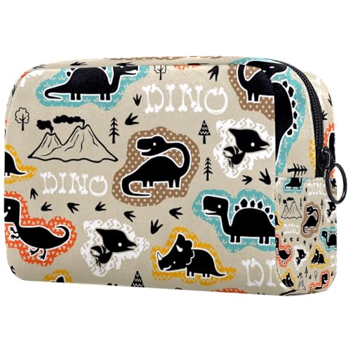 Kosmetiktasche für Damen, Motiv: Dinosaurier und Knochen, Reise-Kulturbeutel, groß, Make-up, praktische Tasche, Organizer-Tasche mit Reißverschluss, multi, 18.5x7.5x13cm/7.3x3x5.1in, Kulturbeutel von Generisch