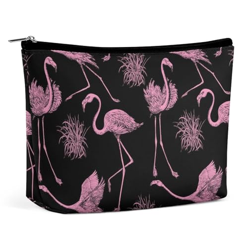 Kosmetiktasche für Damen, Motiv: Flamingo, rosa Vogel, tropisches PU-Leder, Make-up-Tasche für Geldbörse, Kulturbeutel, Reise-Organizer, Flamingo Pink Bird Tropical, Einheitsgröße von Generisch