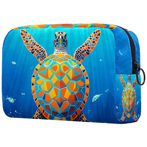 Kosmetiktasche für Damen, Motiv: Meeresschildkröte, blaues Ozean-Muster, mit Reißverschluss, Kulturbeutel, Reise-Kosmetik-Organizer, multi, 18.5x7.5x13cm/7.3x3x5.1in, Art déco von Generisch