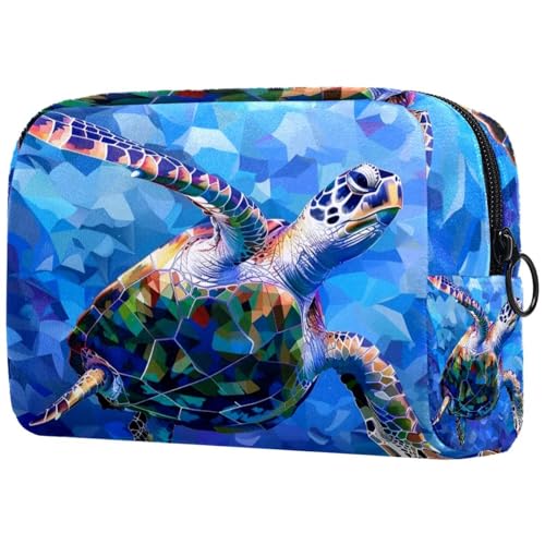 Kosmetiktasche für Damen, Motiv: Meeresschildkröte, geometrisches Ozeanmuster, mit Reißverschluss, Kulturbeutel, Reise-Kosmetik-Organizer, multi, 18.5x7.5x13cm/7.3x3x5.1in, Art déco von Generisch