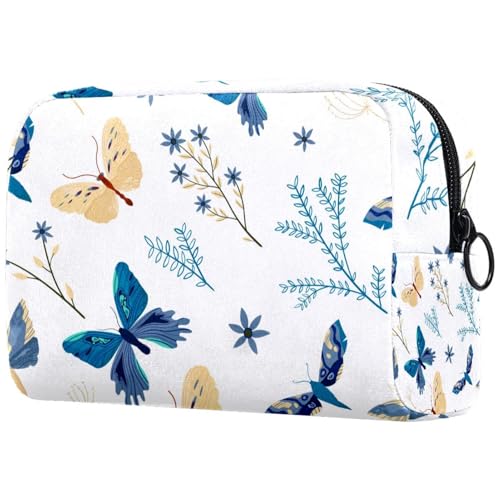 Kosmetiktasche für Damen, Motiv: fliegender Schmetterling mit Blumen, große Make-up-Tasche mit Reißverschluss, multi, 18.5x7.5x13cm/7.3x3x5.1in, Kulturbeutel von Generisch
