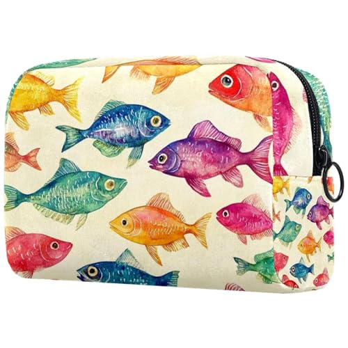 Kosmetiktasche für Damen, Motiv: kleine Fische, mit Reißverschluss, Kulturbeutel, Reise-Kosmetik-Organizer, multi, 18.5x7.5x13cm/7.3x3x5.1in, Art déco von Generisch
