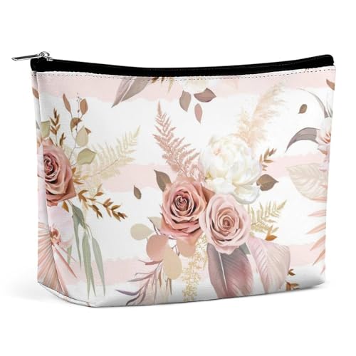 Kosmetiktasche für Damen, Pu-Leder, Make-up-Tasche für Geldbörse, Kulturbeutel, Reise-Organizer, Rosa, Blush Pink Rose Floral, Einheitsgröße von Generisch