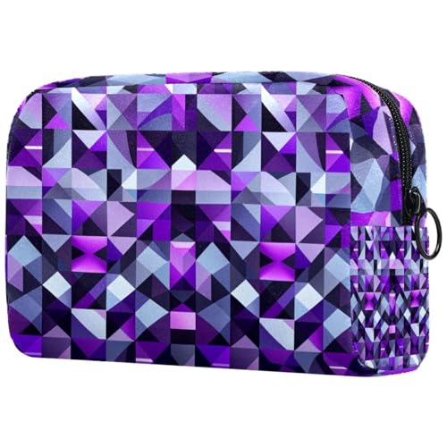 Kosmetiktasche für Damen, Schachbrettmuster, mit Reißverschluss, Kulturbeutel, Reise-Kosmetik-Organizer, multi, 18.5x7.5x13cm/7.3x3x5.1in, Art déco von Generisch