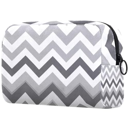 Kosmetiktasche für Damen, Zickzack-Muster, mit Reißverschluss, Kulturbeutel, Reise-Kosmetik-Organizer, Grau / Weiß, multi, 18.5x7.5x13cm/7.3x3x5.1in, Art déco von Generisch