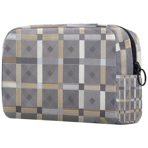 Kosmetiktasche für Damen, hellgrau, kariertes Muster, mit Reißverschluss, Kulturbeutel, Reise-Kosmetik-Organizer, multi, 18.5x7.5x13cm/7.3x3x5.1in, Art déco Kosmetiktasche für Damen, hellgrau, kariertes Muster, mit Reißverschluss, Kulturbeutel, Reise-Kosmetik-Organizer, multi, 18.5x7.5x13cm/7.3x3x5.1in, Art déco von Generisch