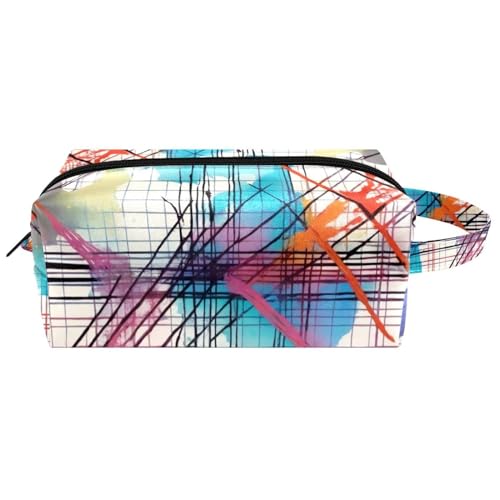 Kosmetiktasche für Damen, kariert, gekreuzte Linien, dünne Streifen, hängende Make-up-Kulturbeutel, tragbare Leder-Reisetasche, Schulmäppchen, Mehrfarbig 07, 8.2x3.1x3.5 in/21x8x9 cm Kosmetiktasche für Damen, kariert, gekreuzte Linien, dünne Streifen, hängende Make-up-Kulturbeutel, tragbare Leder-Reisetasche, Schulmäppchen, Mehrfarbig 07, 8.2x3.1x3.5 in/21x8x9 cm von Generisch