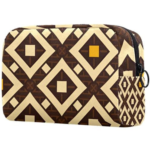 Kosmetiktasche für Damen, kariertes Muster, mit Reißverschluss, Kulturbeutel, Reise-Kosmetik-Organizer, Gelb und Braun, multi, 18.5x7.5x13cm/7.3x3x5.1in, Art déco Kosmetiktasche für Damen, kariertes Muster, mit Reißverschluss, Kulturbeutel, Reise-Kosmetik-Organizer, Gelb und Braun, multi, 18.5x7.5x13cm/7.3x3x5.1in, Art déco von Generisch