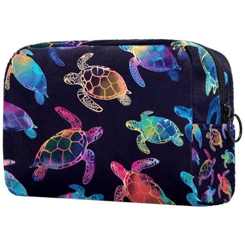 Kosmetiktasche für Damen, nahtlos, bunt, Schildkröte, mit Reißverschluss, Kulturbeutel, Reise-Kosmetik-Organizer, multi, 18.5x7.5x13cm/7.3x3x5.1in, Art déco von Generisch