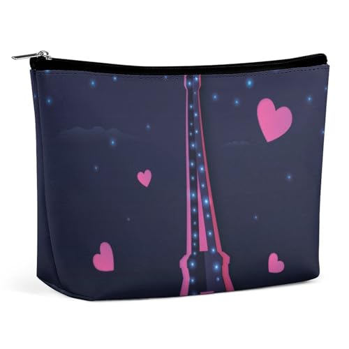 Kosmetiktasche für Damen, rosa Eiffelturm, PU-Leder, Make-up-Tasche für Geldbörse, Kulturbeutel, Reise-Organizer-Tasche, Pink/Eiffelturm, Einheitsgröße von Generisch