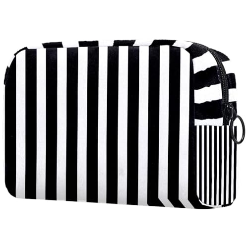 Kosmetiktasche für Damen, weiß und schwarz, gestreift, mit Reißverschluss, Kulturbeutel, Reise-Kosmetik-Organizer, multi, 18.5x7.5x13cm/7.3x3x5.1in, Art déco von Generisch