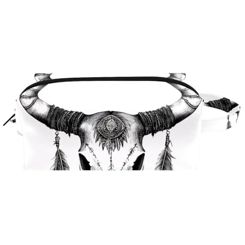 Kosmetiktasche im Boho-Stil mit Blumen und Federn, tragbare hängende Reise-Kulturbeutel, Leder-Make-up-Tasche, Kinder-Federmäppchen, Mehrfarbig 02, 8.2x3.1x3.5 in/21x8x9 cm von Generisch