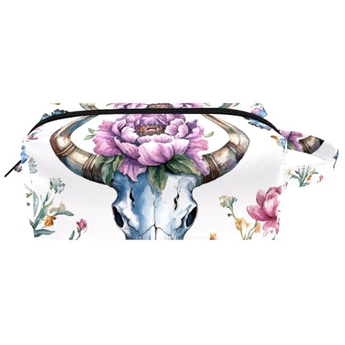 Kosmetiktasche im Boho-Stil mit Blumen und Federn, tragbare hängende Reise-Kulturbeutel, Leder-Make-up-Tasche, Kinder-Federmäppchen, Mehrfarbig 05, 8.2x3.1x3.5 in/21x8x9 cm von Generisch