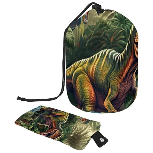 Kosmetiktasche mit Cartoon-Dinosaurier-Weltreise, Make-up-Tasche für Damen, faltbar, mit Kordelzug, Reise-Kosmetiktasche, tragbarer Kulturbeutel, Art Cartoon Dinosaurier Welt, von Generisch