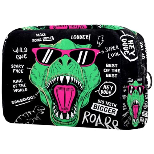 Kosmetiktasche mit Dinosaurier-Motiv für Damen, Reise-Kulturbeutel, groß, Make-up, praktische Tasche, Organizer-Tasche mit Reißverschluss, multi, 18.5x7.5x13cm/7.3x3x5.1in, Kulturbeutel von Generisch
