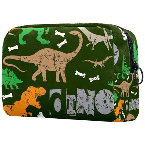 Kosmetiktasche mit Dinosaurier- und Knochen-Motiv für Damen, Reise-Kulturbeutel, groß, Make-up, praktische Tasche, Organizer-Tasche mit Reißverschluss, multi, 18.5x7.5x13cm/7.3x3x5.1in, Kulturbeutel von Generisch