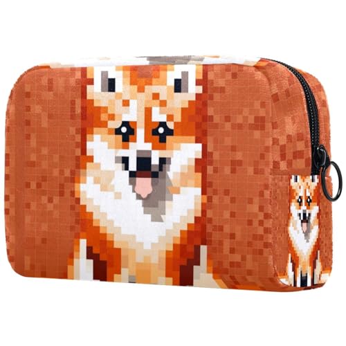 Kosmetiktasche mit Hundemotiv, Orange Pixel, groß, Make-up-Tasche, Organizer, Kulturbeutel, Mehrfarbig 1, 18.5x7.5x13cm/7.3x3x5.1in, Art déco von Generisch