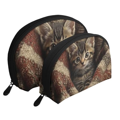 Kosmetiktasche mit Katzen-Bettlaken, bedruckt, 2-teilig, tragbar, Muschel-Reise-Kulturbeutel, weiß, Einheitsgröße Kosmetiktasche mit Katzen-Bettlaken, bedruckt, 2-teilig, tragbar, Muschel-Reise-Kulturbeutel, weiß, Einheitsgröße von Generisch
