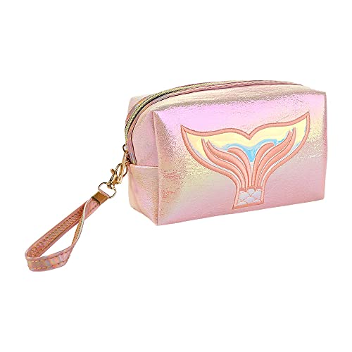 Kosmetiktasche mit Meerjungfrauen-Muster, PU-Leder, wasserdicht, Reise-Waschbeutel, Laser-Kosmetikkoffer für Damen und Herren, rose, Laser von Generisch