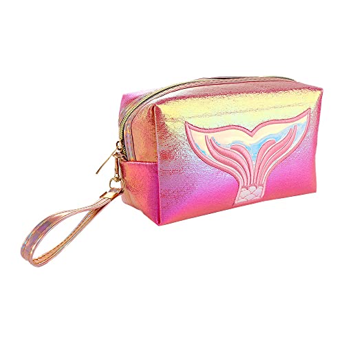 Kosmetiktasche mit Meerjungfrauen-Muster, PU-Leder, wasserdicht, Reise-Waschbeutel, Laser-Kosmetikkoffer für Damen und Herren, rot, Laser von Generisch