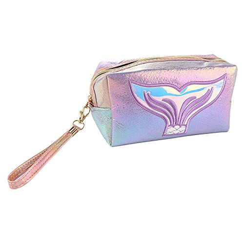 Kosmetiktasche mit Meerjungfrauen-Muster, PU-Leder, wasserdicht, Reise-Waschbeutel, Laser-Kosmetikkoffer für Damen und Herren, violett, Laser von Generisch