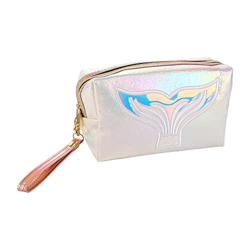 Kosmetiktasche mit Meerjungfrauen-Muster, PU-Leder, wasserdicht, Reise-Waschbeutel, Laser-Kosmetikkoffer für Damen und Herren, weiß, Laser von Generisch