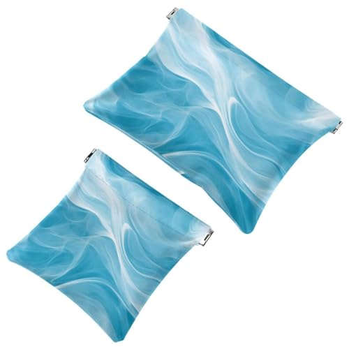 Kosmetiktasche mit Quetschverschluss, abstrakte blaue und weiße Wasserfarbe, Textur, wasserdicht, Reise-Make-up-Tasche für Geldbörse, tragbare Mini-Make-up-Tasche, kein Reißverschluss für Damen, von Generisch