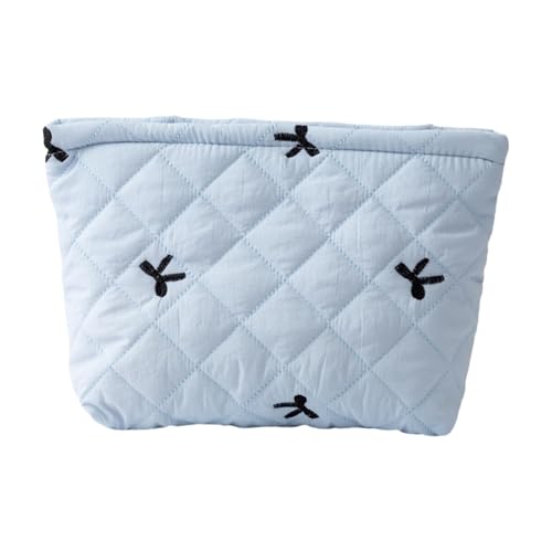 Kosmetiktasche mit Schleifenstickerei wasserdicht Reise Necessaire Damen Schminktasche für Lippenstift Pflegeprodukte praktischer Organizer Urlaub Freizeit (Blau) von Generisch