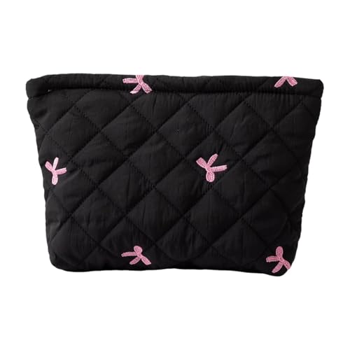 Kosmetiktasche mit Schleifenstickerei wasserdicht Reise Necessaire Damen Schminktasche für Lippenstift Pflegeprodukte praktischer Organizer Urlaub Freizeit (Schwarz) von Generisch