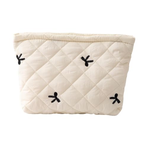 Kosmetiktasche mit Schleifenstickerei wasserdicht Reise Necessaire Damen Schminktasche für Lippenstift Pflegeprodukte praktischer Organizer Urlaub Freizeit (Weiβ) von Generisch