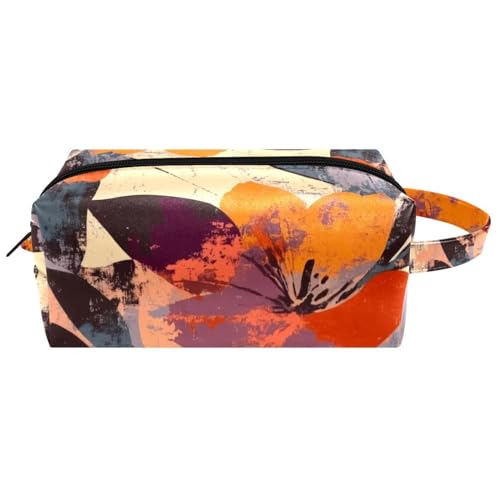 Kosmetiktasche mit abstraktem Blumenmuster, nahtloses Muster, tragbare hängende Reise-Kulturbeutel, Leder-Make-up-Tasche, Kinder-Federmäppchen, Mehrfarbig 02, 8.2x3.1x3.5 in/21x8x9 cm von Generisch