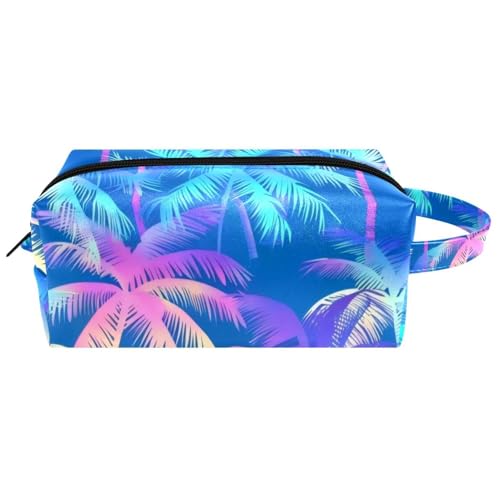 Kosmetiktasche mit abstraktem Palmen-Silhouetten, Sommermuster, tragbare hängende Reise-Kulturbeutel, Leder-Make-up-Tasche, Kinder-Federmäppchen, Mehrfarbig 06, 8.2x3.1x3.5 in/21x8x9 cm von Generisch