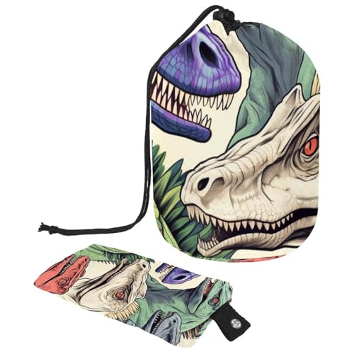 Kosmetiktasche mit buntem Dinosaurier-Muster, Reise-Kosmetiktasche, Make-up-Tasche für Damen, faltbar, mit Kordelzug, tragbare Kulturbeutel, Buntes Dinosaurier-Muster, von Generisch