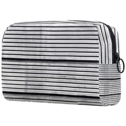 Kosmetiktasche mit grauem Streifenmuster für Damen, große Make-up-Tasche, Reise-Organizer für Toilettenartikel, multi, 18.5x7.5x13cm/7.3x3x5.1in, Art déco von Generisch