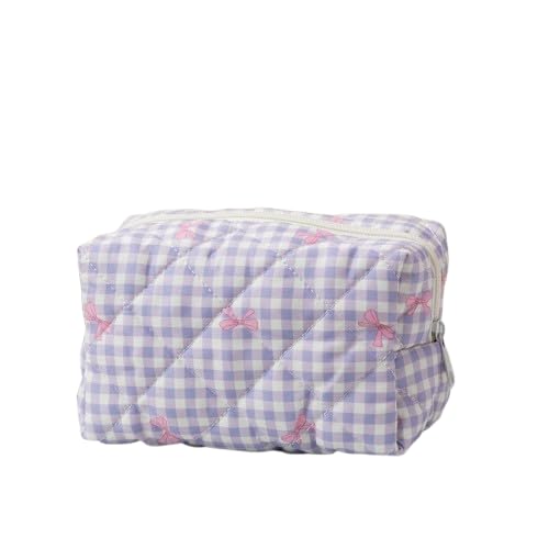 Kosmetiktasche mit karierter Schleife, tragbare Make-up-Aufbewahrungstasche, modischer Reise-Kulturbeutel für Damen, A5, 1.0*1.0*1.0 von Generisch