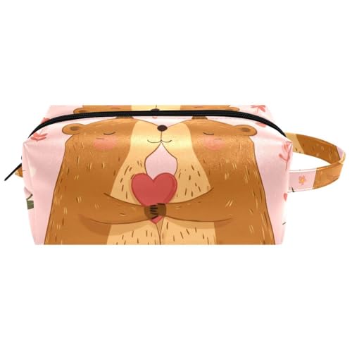 Kosmetiktasche mit niedlichem Cartoon-Motiv, Motiv: Capybaras in Love, tragbare hängende Reise-Kulturbeutel, Leder-Make-up-Tasche, Kinder-Federmäppchen, Mehrfarbig 02, 8.2x3.1x3.5 in/21x8x9 cm von Generisch