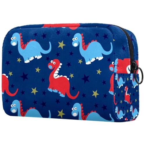 Kosmetiktasche mit niedlichem Dinosaurier-Dino-Sternmuster, für Damen, Reise-Kulturbeutel, groß, Make-up, praktische Tasche, Organizer-Tasche mit Reißverschluss, multi, 18.5x7.5x13cm/7.3x3x5.1in, von Generisch
